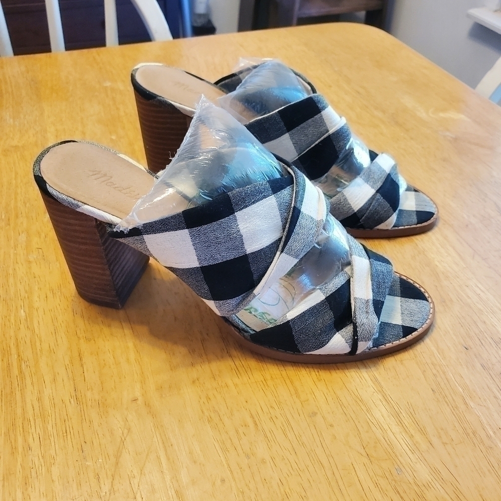 Madewell Alexandria High Heeled Mule Black and White Gingham sz 8.5